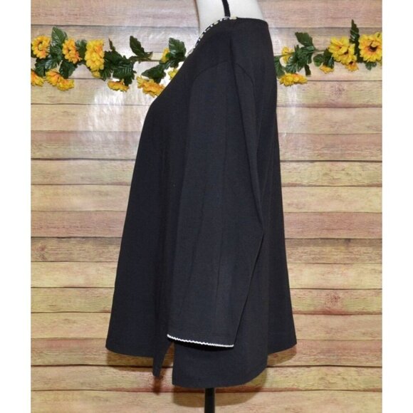 Alfred Dunner Ladies 1X Black Knit Top Scalloped Edge Beaded Floral 3/4 Sleeve - Picture 5 of 9